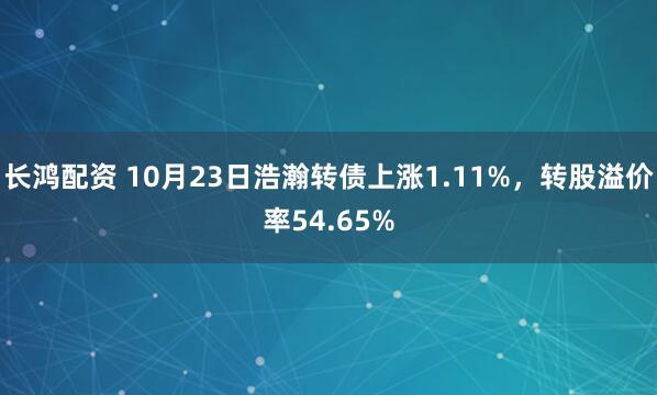 长鸿配资 10月23日浩瀚转债上涨1.11%,转股溢价率54.65%